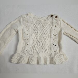 Baby Gap Cotton Sweater 6-12 Mo Toddler Ivory Cream Cable Knit Pullover ruffle